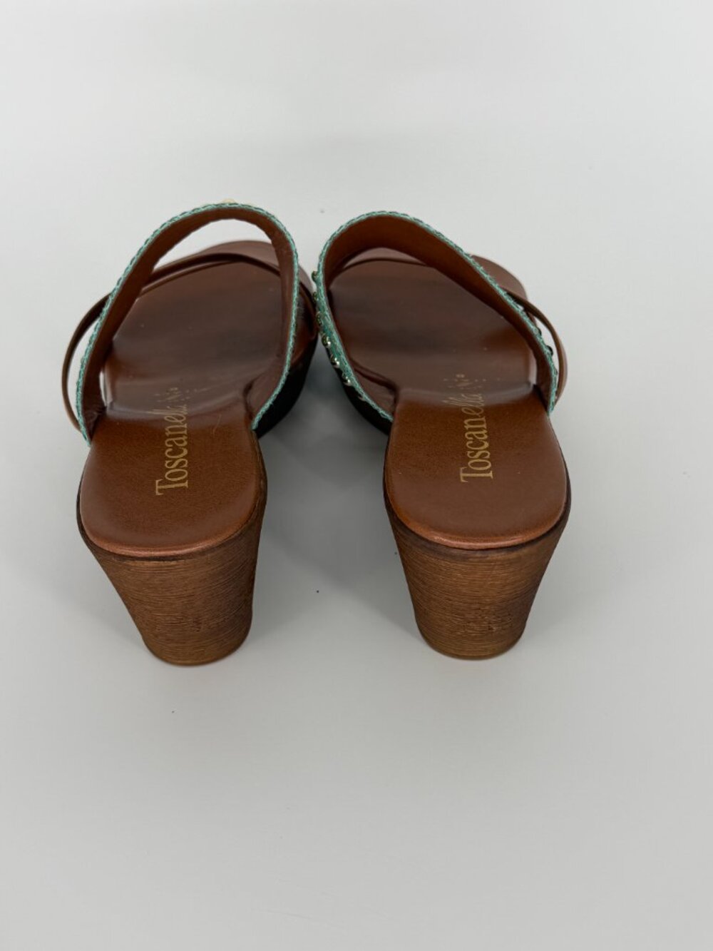 Toscanella Italian Leather Wedge Sandals - Teal Beaded Detail - Size 6 - Picture 4 of 6